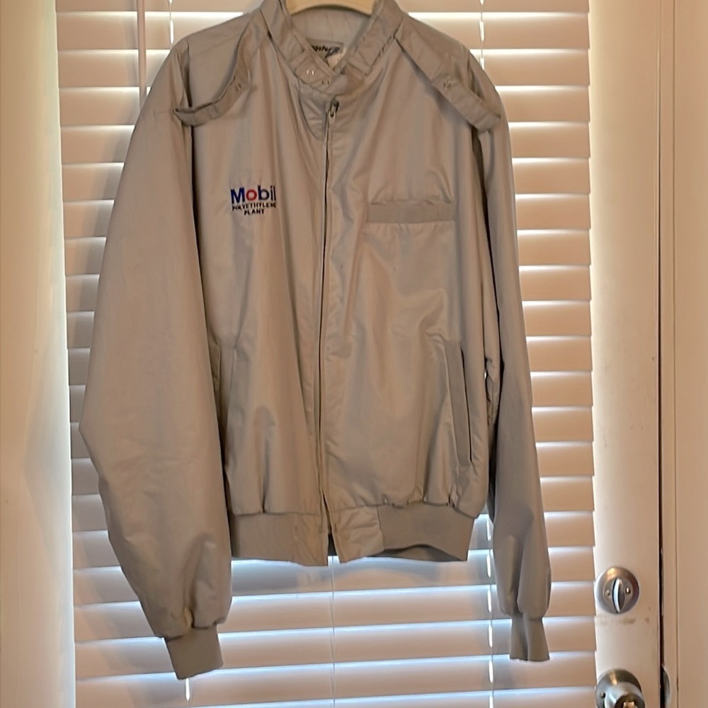 Vintage MOBIL OIL POLYURETHANE PLANT Grey Swingster WINDBREAKER JACKET XL!